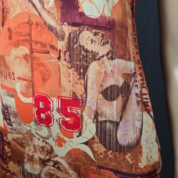 Vintage 90s Y2K Pinup Girl Print Blokette Varsity Numbers Maxi Dress size M/L - Picture 3 of 12